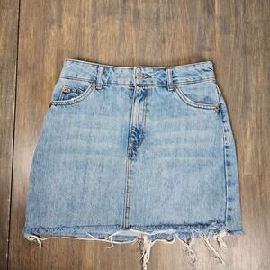 Topshop Womens 4 Denim Mini Skirt Raw Hem Distressed Y2K 90s Casual Light